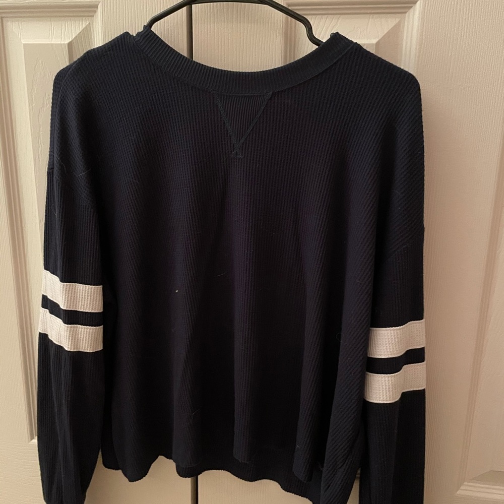 Navy blue long sleeve with white stripes